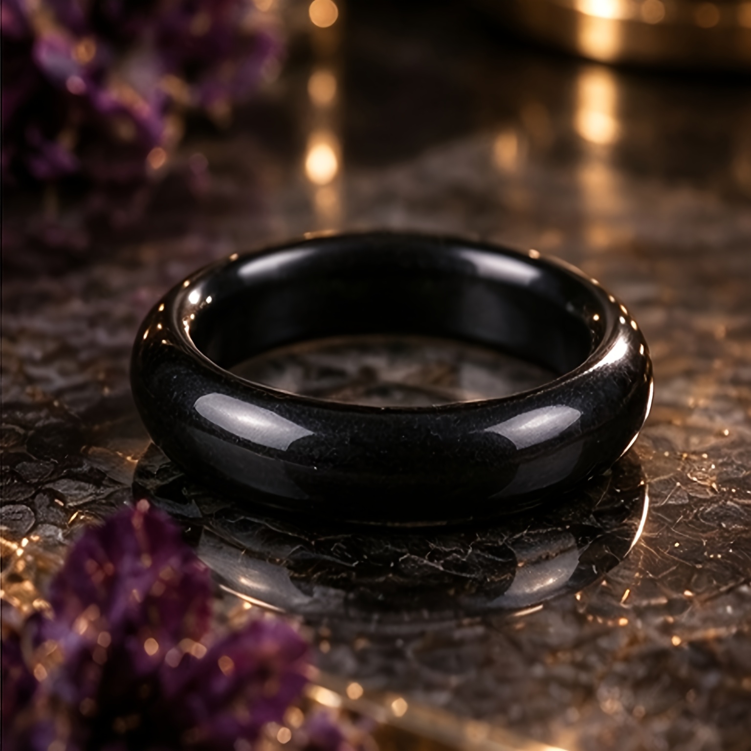 2pcs Crystal Ring Set, White Turquoise & Black Obsidian, Bohemian Gift